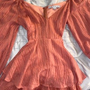 Pink cupcake shaped frill dress/ off the shoulder / puffed sleeves